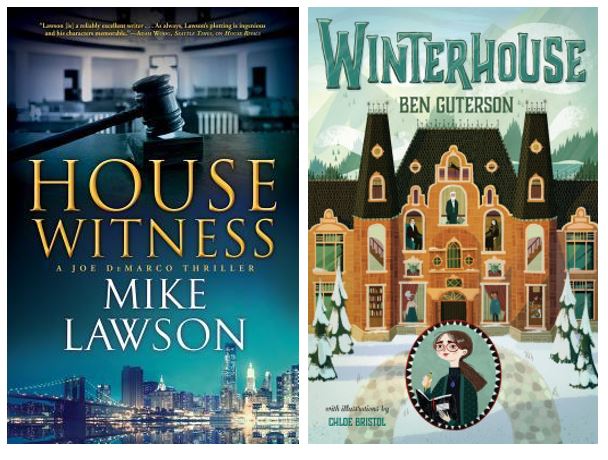 Shows covers of two books: "House Witness" by Mike Lawson on the left; "Winterhouse" by Ben Guterson on the right